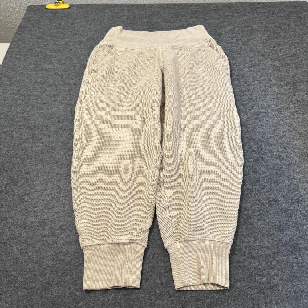 Athleta Coastal Luxe Waffle High Rise Joggers Size S/P Beige Casual Lounge Yoga